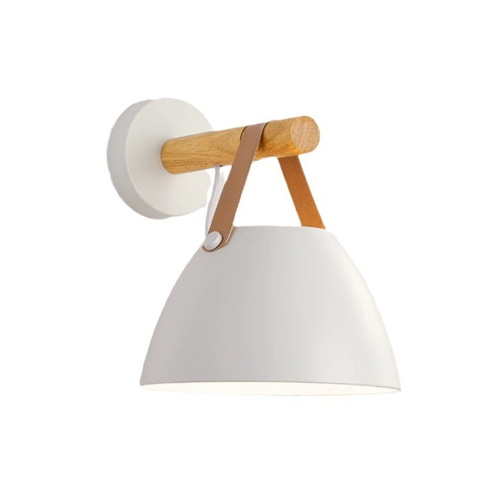 Lampe murale à 1 lumière en dôme minimaliste moderne en fer et bois de caoutchouc pour chambre 