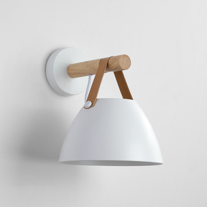 Lampe murale à 1 lumière en dôme minimaliste moderne en fer et bois de caoutchouc pour chambre 