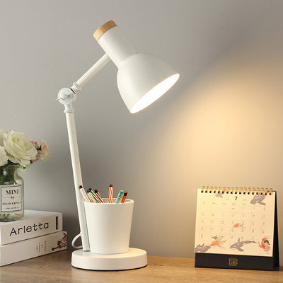Lampe de table contemporaine en bois massif avec dôme nordique en fer à 1 lumière pour chambre 