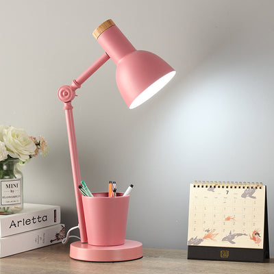 Lampe de table contemporaine en bois massif avec dôme nordique en fer à 1 lumière pour chambre 