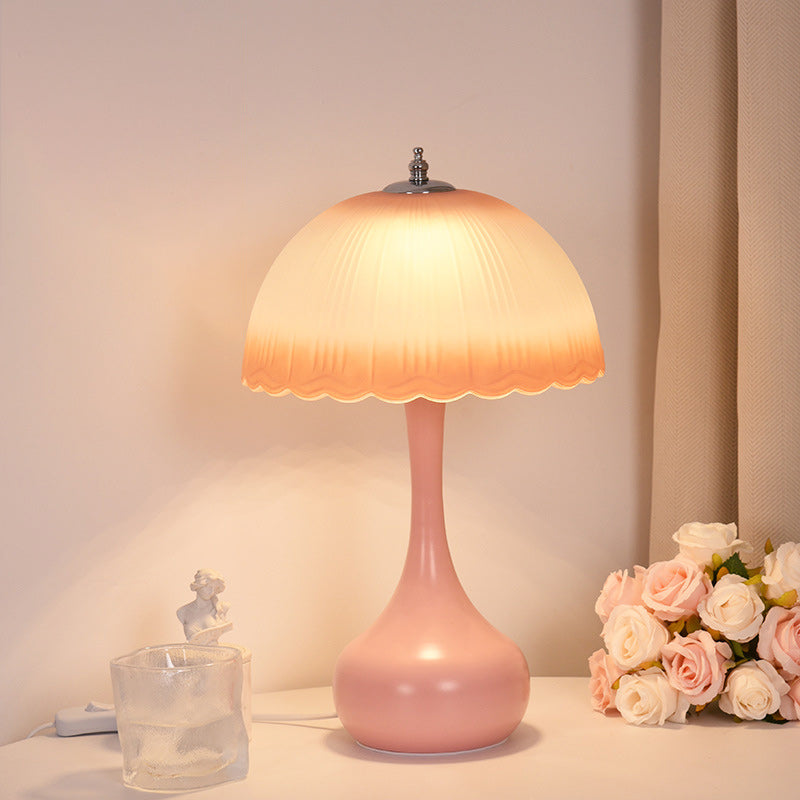 Lampe de Table à Dôme en Verre et Fer LED Traditionnelle pour Chambre 