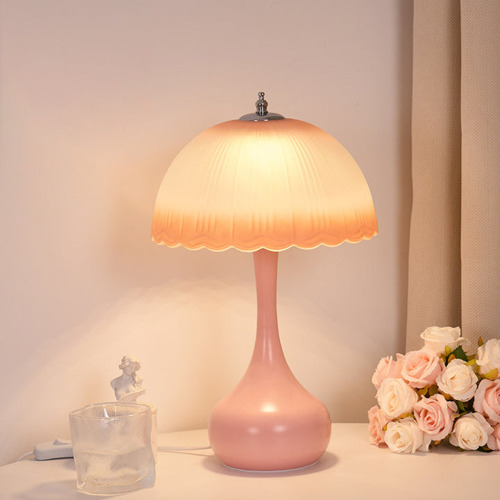 Lampe de Table à Dôme en Verre et Fer LED Traditionnelle pour Chambre 