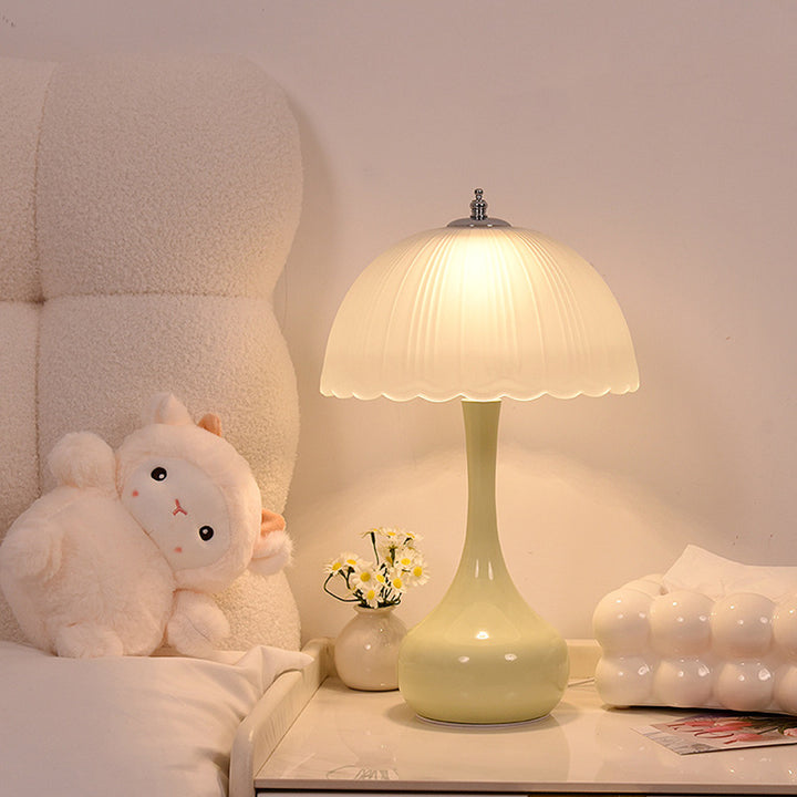 Lampe de Table à Dôme en Verre et Fer LED Traditionnelle pour Chambre 