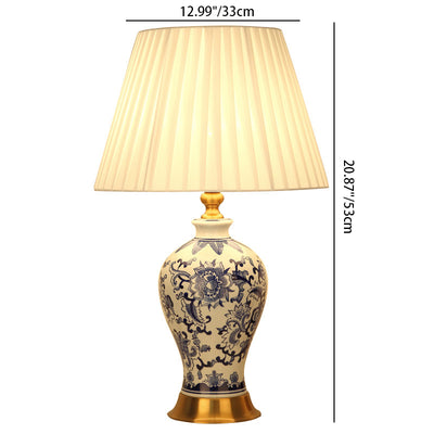 Traditionelle chinesische Kegelstumpf-Tischlampe aus Keramikgewebe mit 1 Licht für Schlafzimmer 