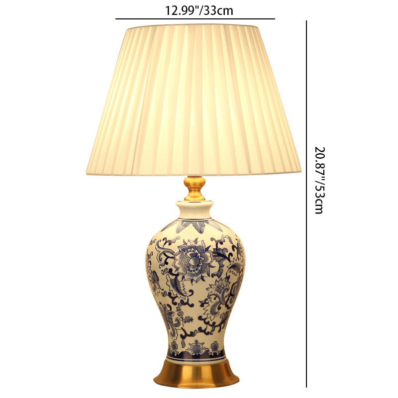 Traditionelle chinesische Kegelstumpf-Tischlampe aus Keramikgewebe mit 1 Licht für Schlafzimmer 