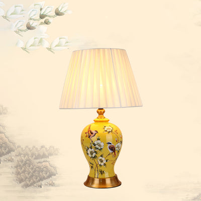 Traditionelle chinesische Kegelstumpf-Tischlampe aus Keramikgewebe mit 1 Licht für Schlafzimmer 