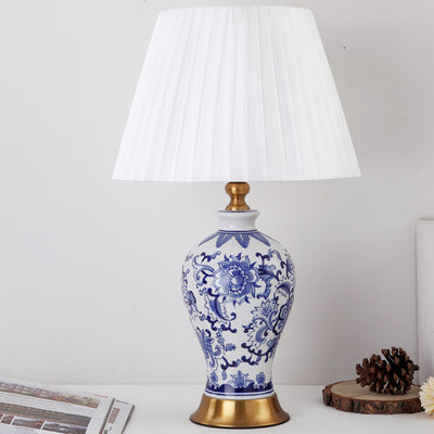 Traditionelle chinesische Kegelstumpf-Tischlampe aus Keramikgewebe mit 1 Licht für Schlafzimmer 