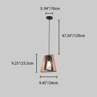 Chandelier contemporain industriel en bois massif et fer en forme de trapèze 1/3 lumière pour salon 