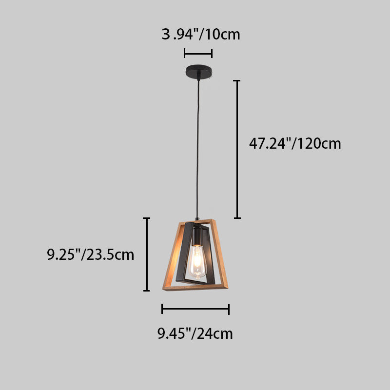 Chandelier contemporain industriel en bois massif et fer en forme de trapèze 1/3 lumière pour salon 