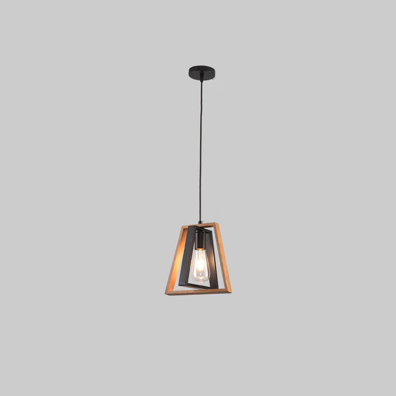 Chandelier contemporain industriel en bois massif et fer en forme de trapèze 1/3 lumière pour salon 