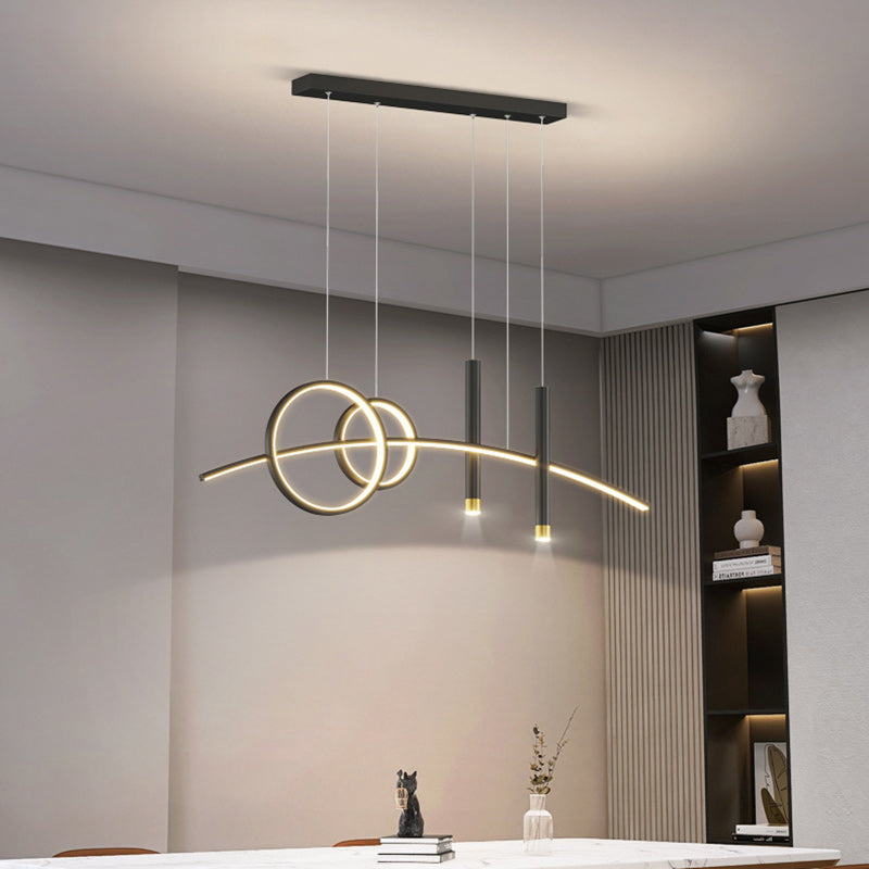 Lustre LED contemporain en aluminium, silicone et acrylique en forme de courbe créative pour salle à manger 