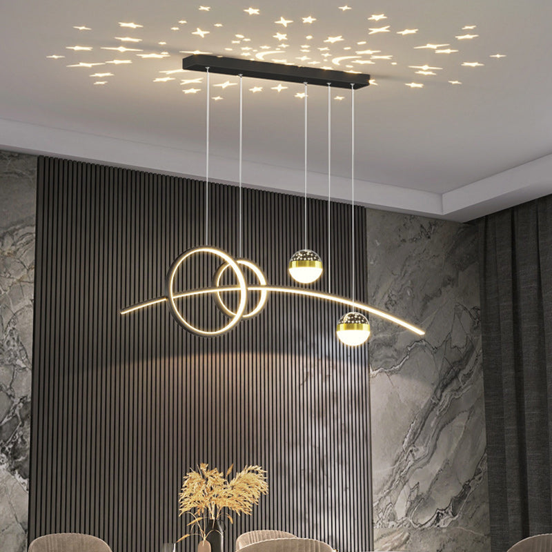 Contemporary Creative Curve Iron Aluminum Silicone Acrylic LED Chandelier Island Light For Dining Room