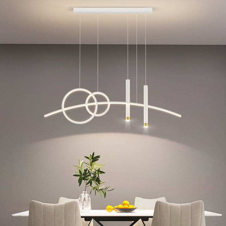 Lustre LED contemporain en aluminium, silicone et acrylique en forme de courbe créative pour salle à manger 
