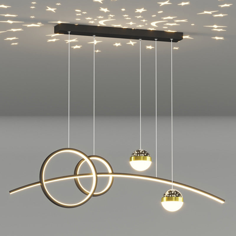 Lustre LED contemporain en aluminium, silicone et acrylique en forme de courbe créative pour salle à manger 