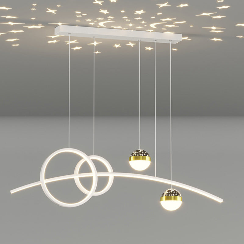 Contemporary Creative Curve Iron Aluminum Silicone Acrylic LED Chandelier Island Light For Dining Room