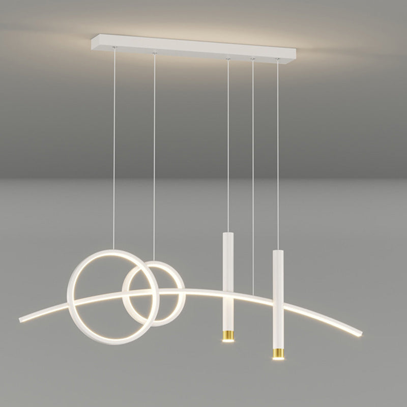 Lustre LED contemporain en aluminium, silicone et acrylique en forme de courbe créative pour salle à manger 