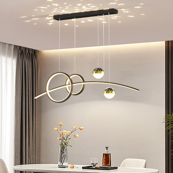 Lustre LED contemporain en aluminium, silicone et acrylique en forme de courbe créative pour salle à manger 