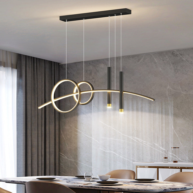 Lustre LED contemporain en aluminium, silicone et acrylique en forme de courbe créative pour salle à manger 