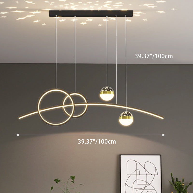 Lustre LED contemporain en aluminium, silicone et acrylique en forme de courbe créative pour salle à manger 