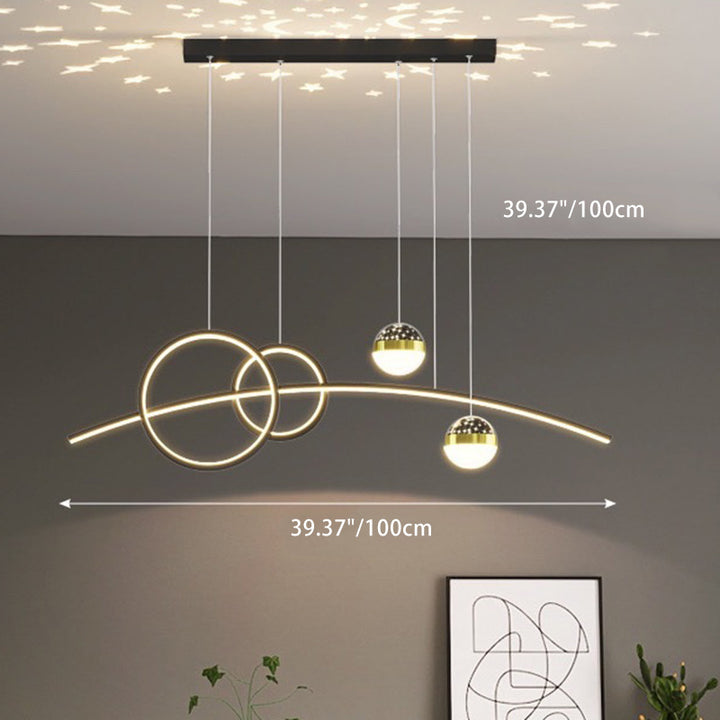 Lustre LED contemporain en aluminium, silicone et acrylique en forme de courbe créative pour salle à manger 