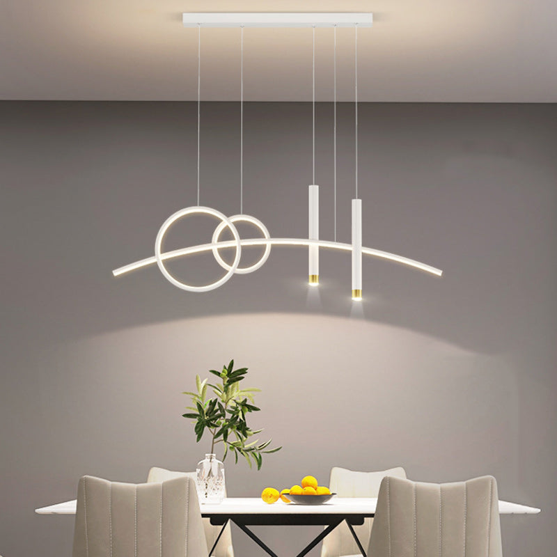 Lustre LED contemporain en aluminium, silicone et acrylique en forme de courbe créative pour salle à manger 