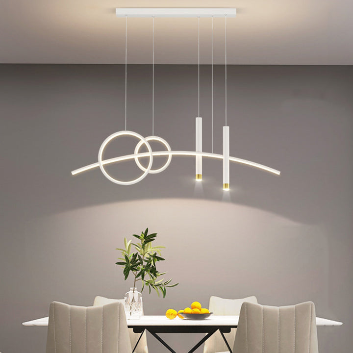 Lustre LED contemporain en aluminium, silicone et acrylique en forme de courbe créative pour salle à manger 