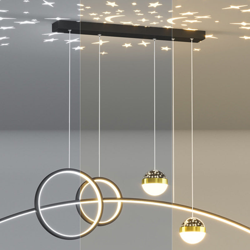 Lustre LED contemporain en aluminium, silicone et acrylique en forme de courbe créative pour salle à manger 