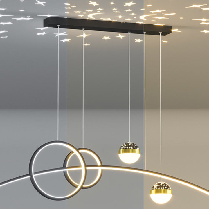 Lustre LED contemporain en aluminium, silicone et acrylique en forme de courbe créative pour salle à manger 