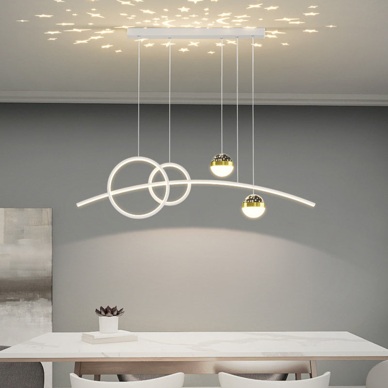 Lustre LED contemporain en aluminium, silicone et acrylique en forme de courbe créative pour salle à manger 