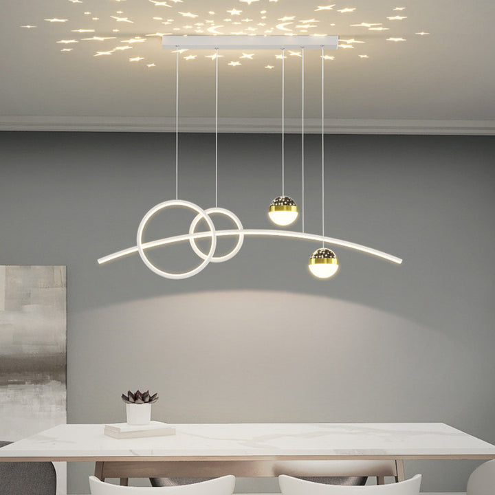 Lustre LED contemporain en aluminium, silicone et acrylique en forme de courbe créative pour salle à manger 