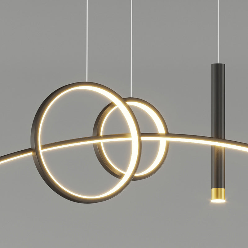 Lustre LED contemporain en aluminium, silicone et acrylique en forme de courbe créative pour salle à manger 