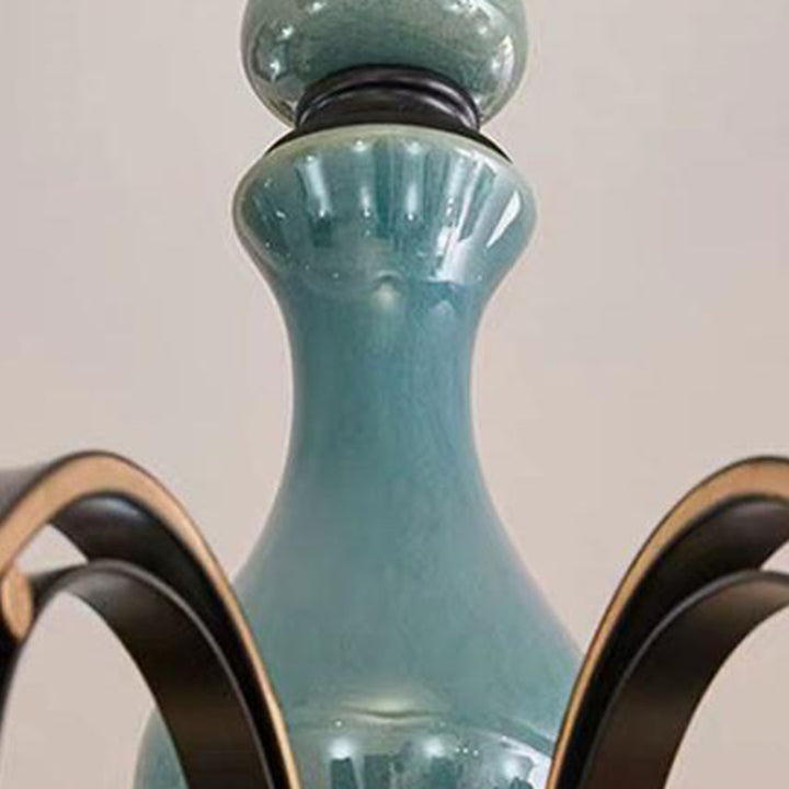 Traditioneller europäischer Blumen-Eisen-Keramik-Glas-Kronleuchter mit 8/10 Lichtern für Wohnzimmer 