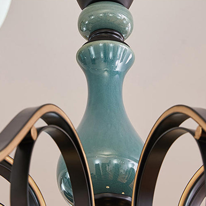 Traditioneller europäischer Blumen-Eisen-Keramik-Glas-Kronleuchter mit 8/10 Lichtern für Wohnzimmer 