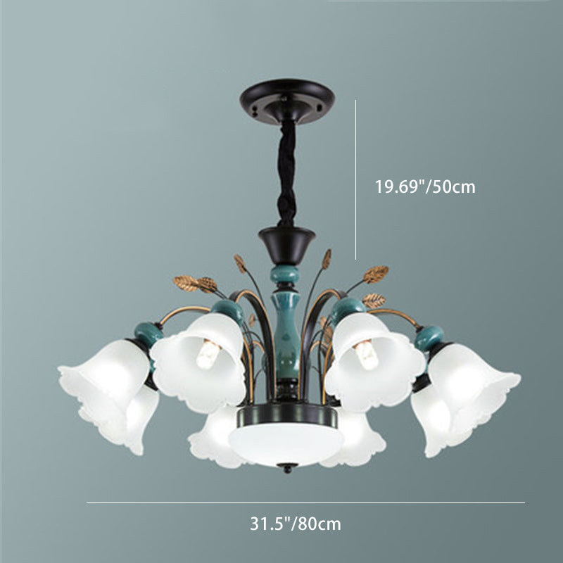 Traditioneller europäischer Blumen-Eisen-Keramik-Glas-Kronleuchter mit 8/10 Lichtern für Wohnzimmer 