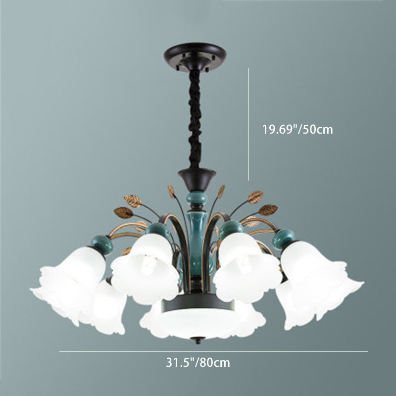 Traditioneller europäischer Blumen-Eisen-Keramik-Glas-Kronleuchter mit 8/10 Lichtern für Wohnzimmer 