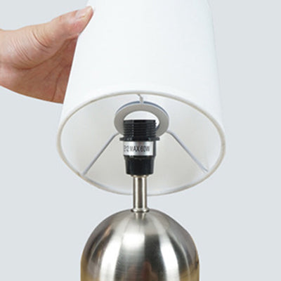 Modern Minimalist Cylinder Metal Fabric 1-Light Table Lamp For Bedroom