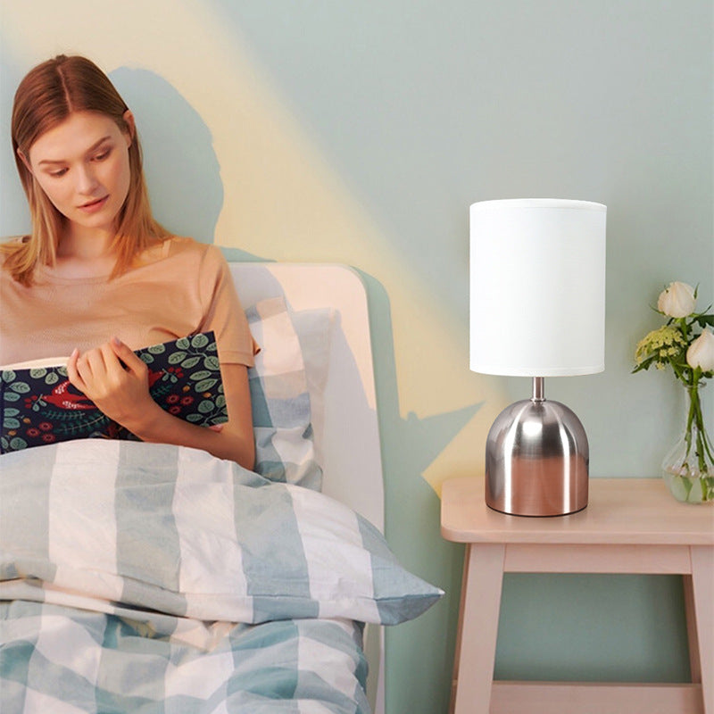 Modern Minimalist Cylinder Metal Fabric 1-Light Table Lamp For Bedroom