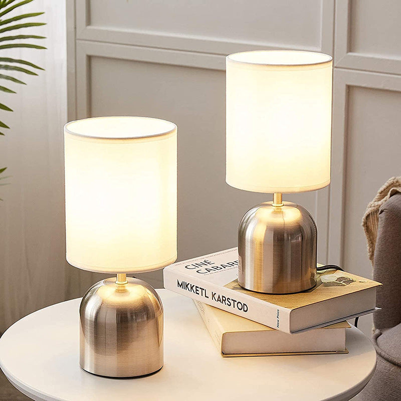 Modern Minimalist Cylinder Metal Fabric 1-Light Table Lamp For Bedroom