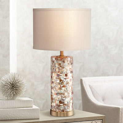 Lampe de table LED en métal avec abat-jour cylindrique scandinave contemporain pour chambre 