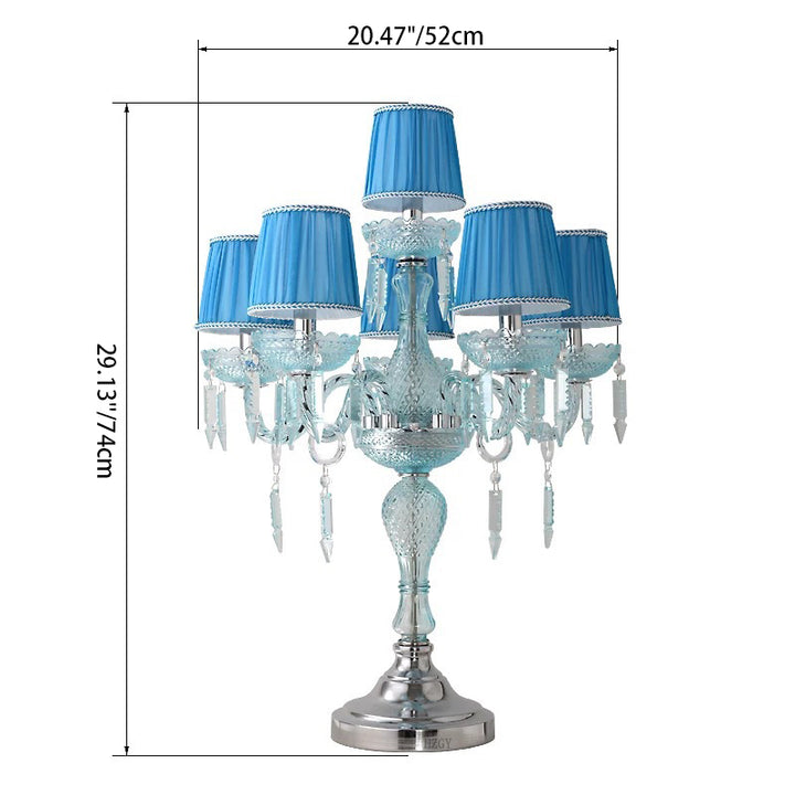 Lampe de table traditionnelle européenne ronde en cristal de verre à haute densité à 6 lumières pour chambre 