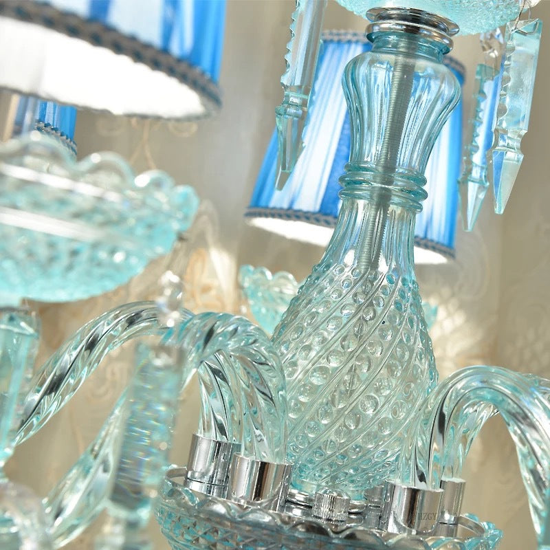 Lampe de table traditionnelle européenne ronde en cristal de verre à haute densité à 6 lumières pour chambre 