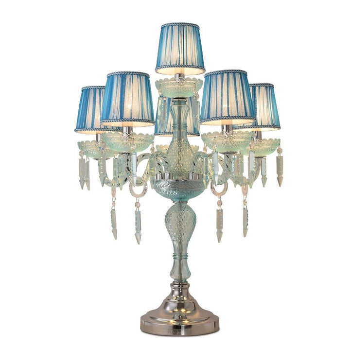Lampe de table traditionnelle européenne ronde en cristal de verre à haute densité à 6 lumières pour chambre 