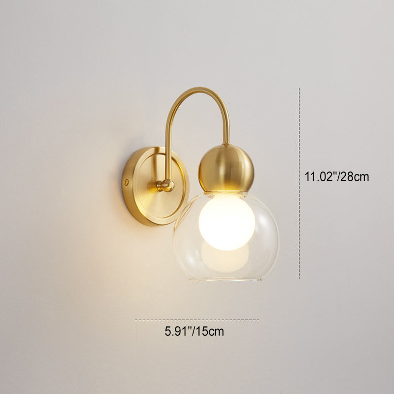 Modern Simplicity Globe Copper Glass 1-Light Wall Sconce Lamp For Hallway
