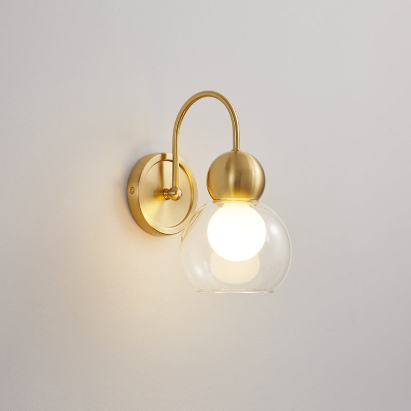 Modern Simplicity Globe Copper Glass 1-Light Wall Sconce Lamp For Hallway
