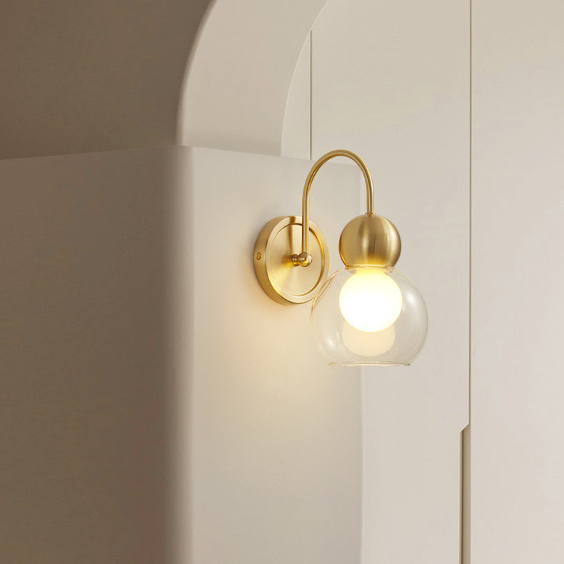 Modern Simplicity Globe Copper Glass 1-Light Wall Sconce Lamp For Hallway