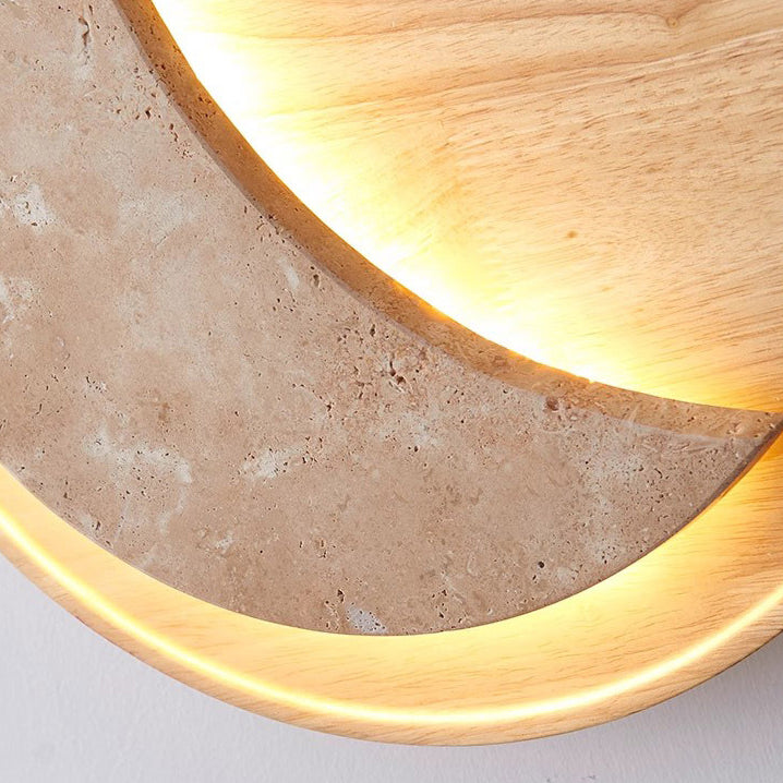 Lampe murale à LED en bois massif travertin jaune rond vintage traditionnel pour chambre 