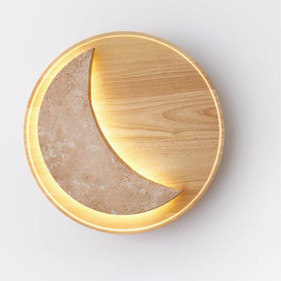 Lampe murale à LED en bois massif travertin jaune rond vintage traditionnel pour chambre 