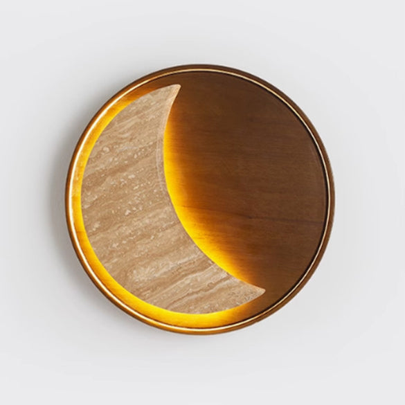 Lampe murale à LED en bois massif travertin jaune rond vintage traditionnel pour chambre 