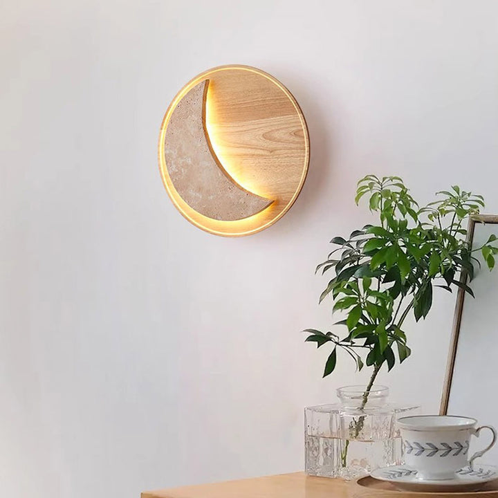 Lampe murale à LED en bois massif travertin jaune rond vintage traditionnel pour chambre 