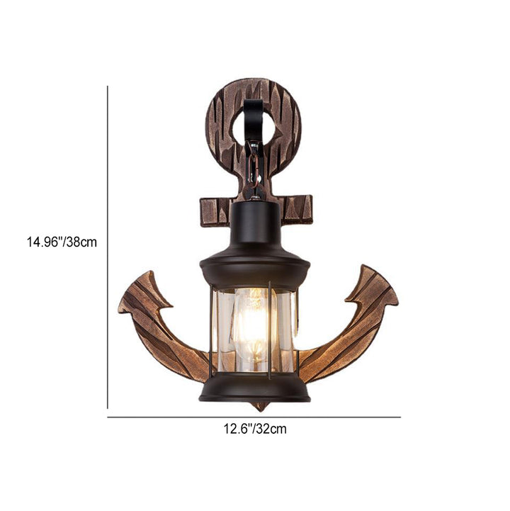 Traditionelle Vintage Boot Anker Eisen Massivholz 1-Licht Wandleuchte Lampe für Flur 